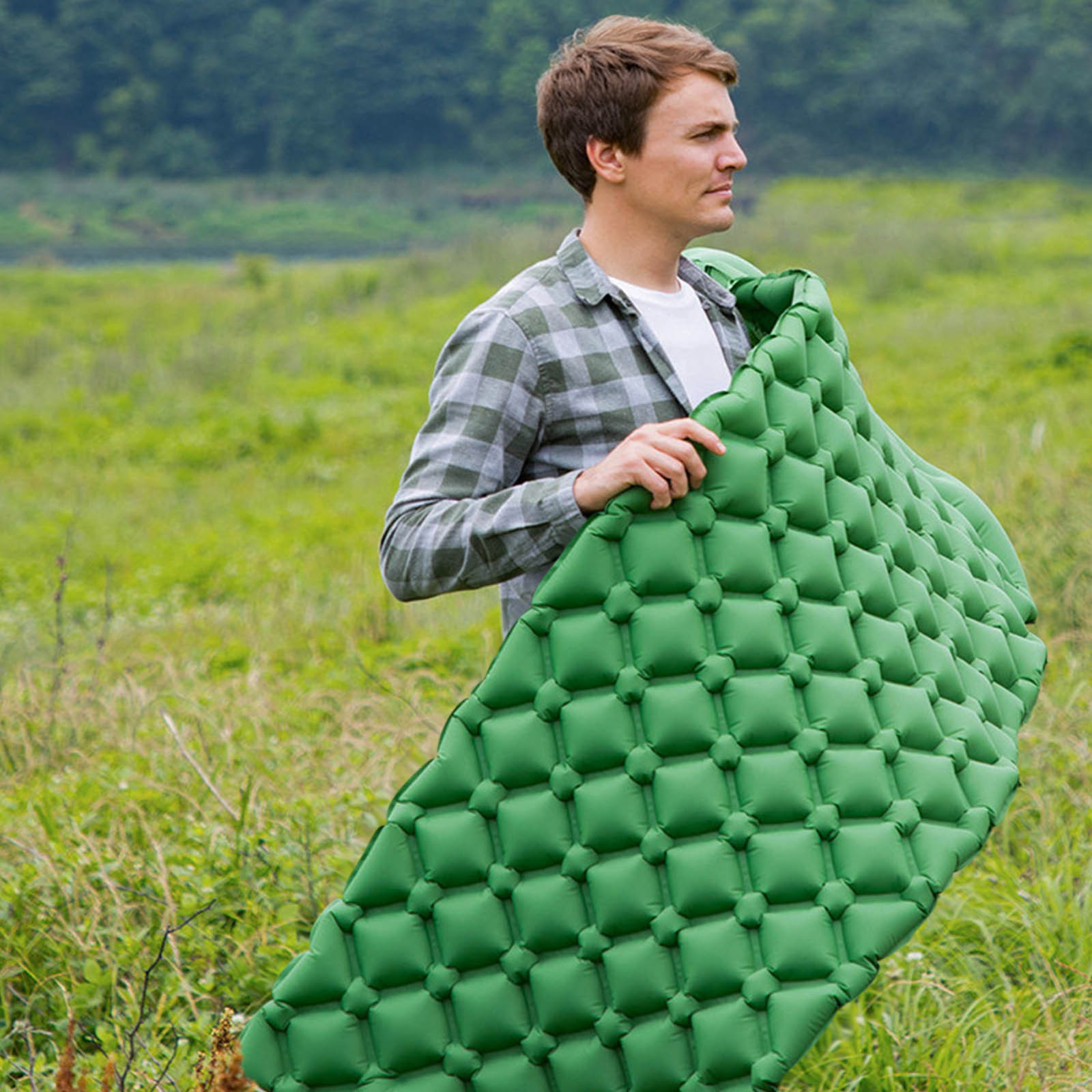 Nhthy Camping Inflatable Sleeping Mats Outdoor TPU Foot Padded Inflatable Beach Mat, Mois\u0026ture-proof Picnic Mat Green